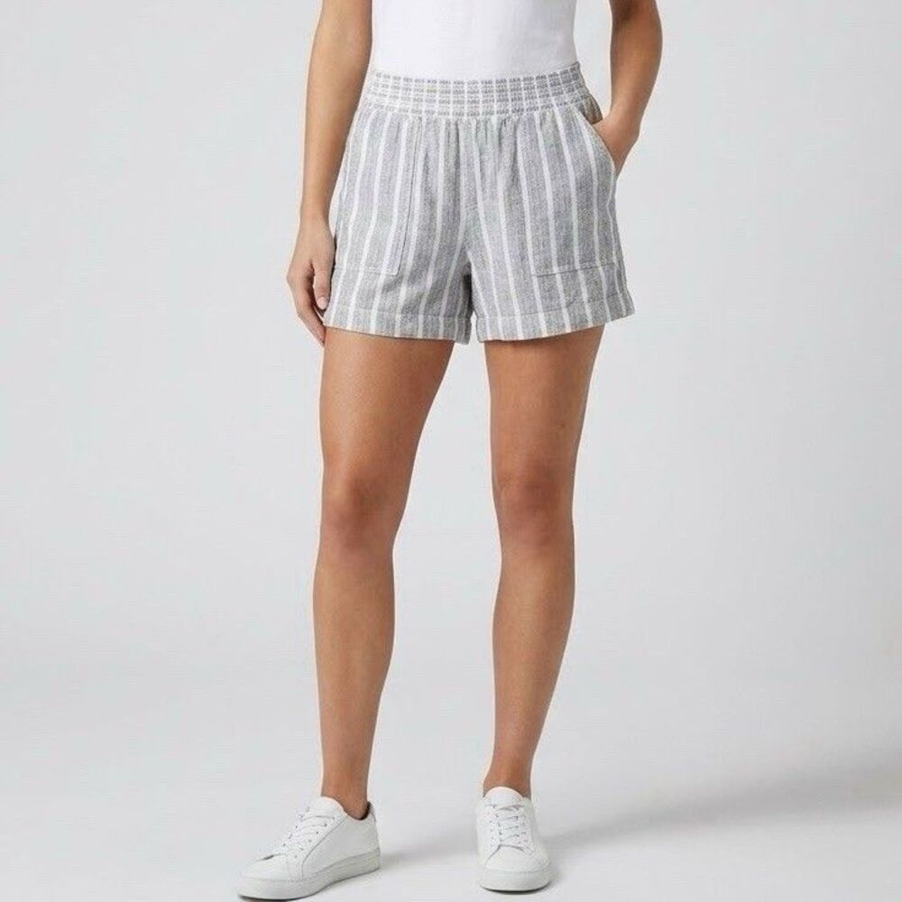 Briggs Women's Linen Blend Shorts Medium Striped Elastic Waist High Rise Preppy
